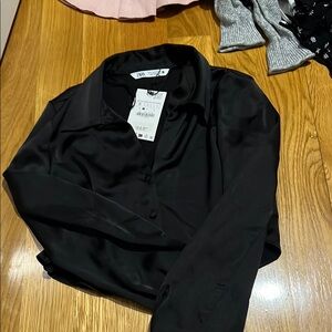 Zara Black Satin Blouse